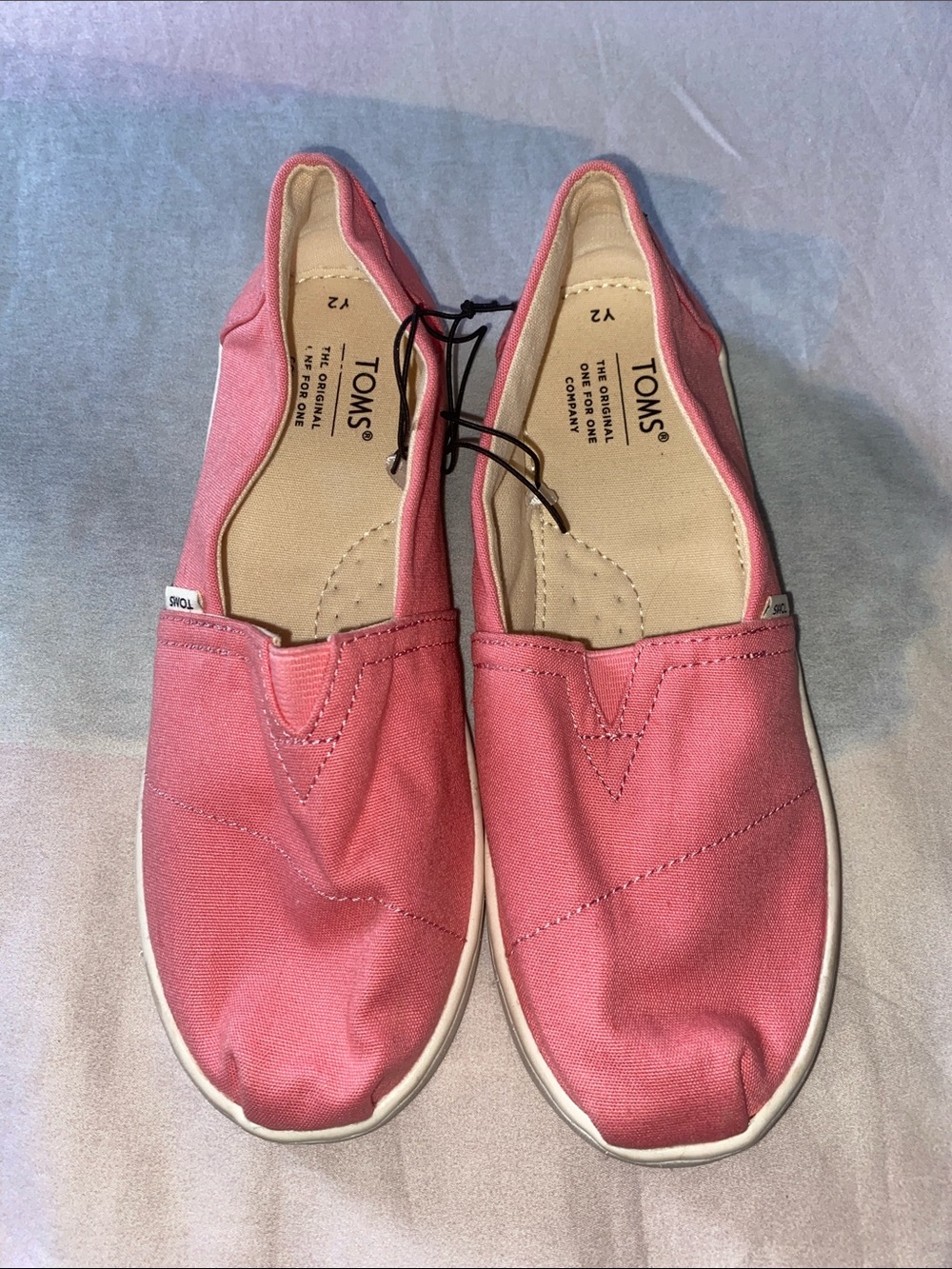 TOMS Pink Canvas Slip-On Shoes Girls Size 2 NEW
